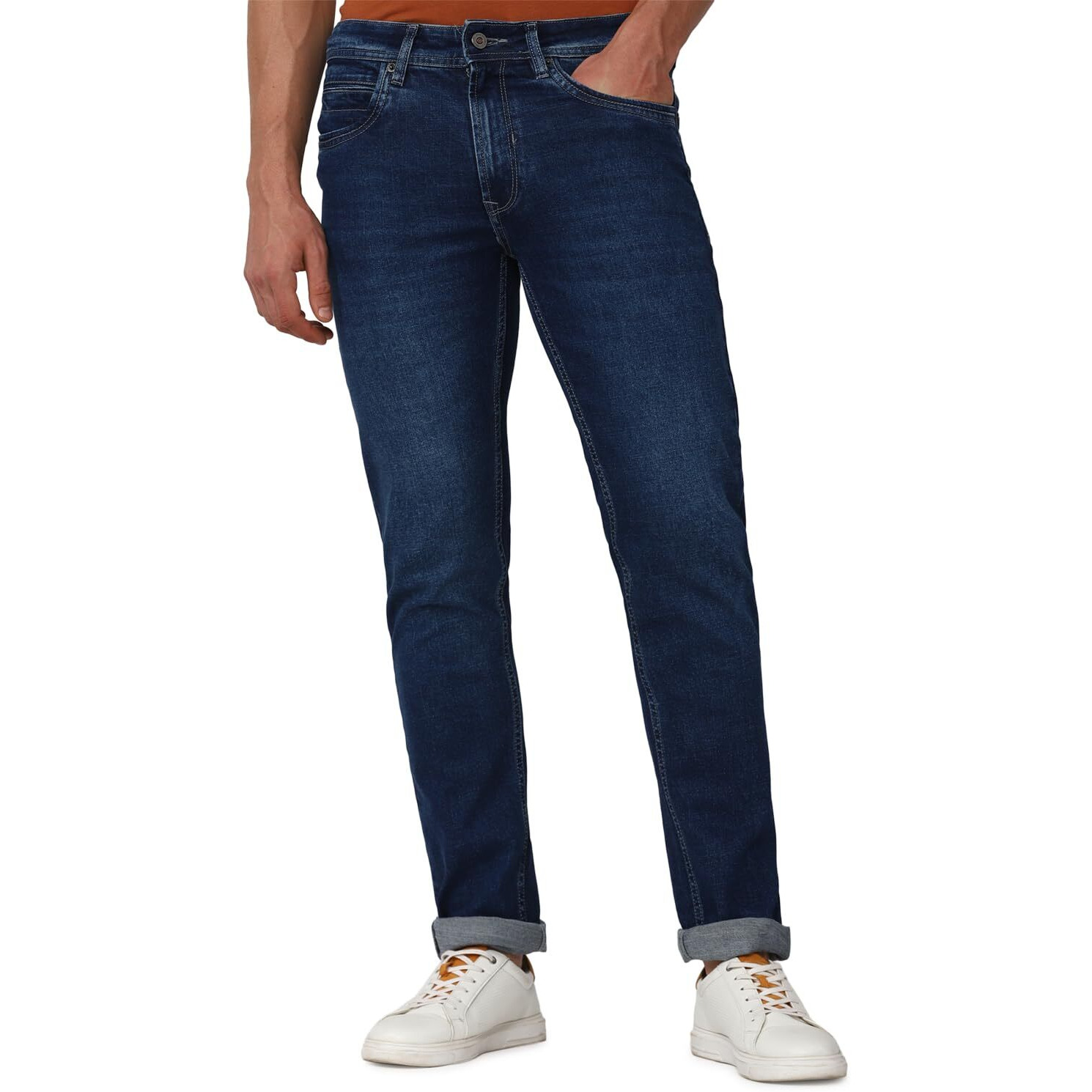 Peter England Men's Classic Tapered Stretchable Twill Jeans