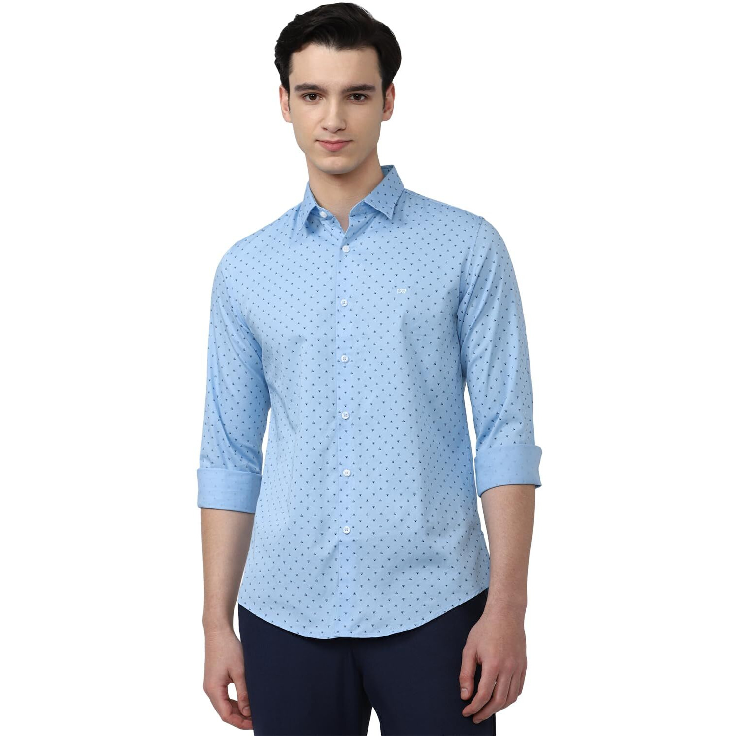 Peter England Men's Printed Slim Fit Party Branded Insignia Full Sleeve Casual Shirt Cotton Light Blue