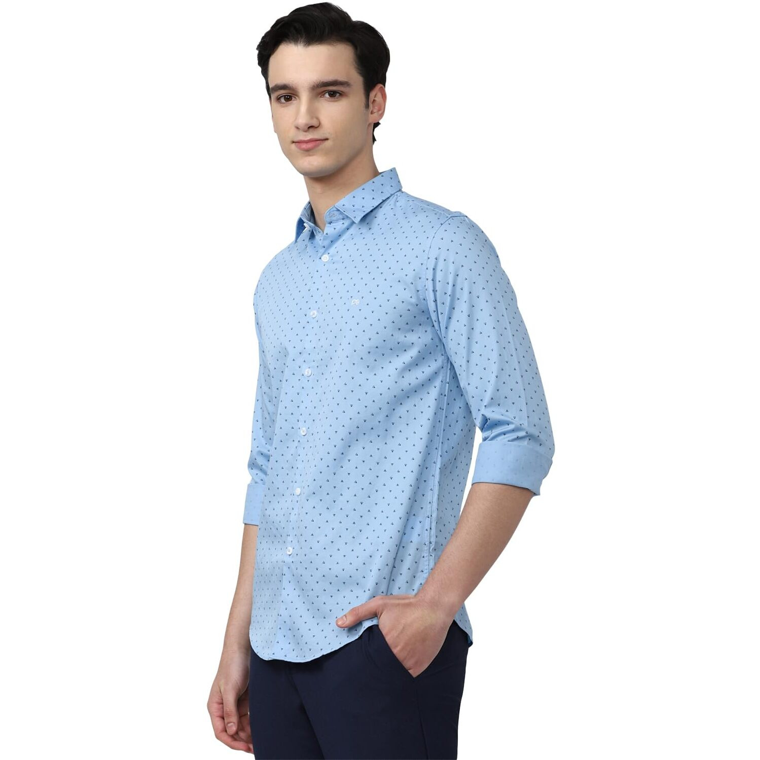 Peter England Men's Printed Slim Fit Party Branded Insignia Full Sleeve Casual Shirt Cotton Light Blue