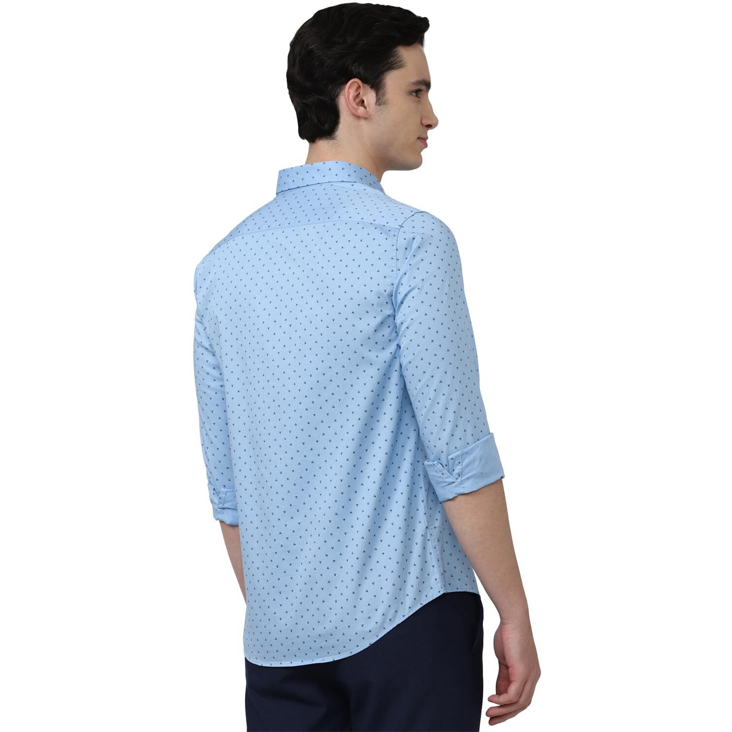 Peter England Men's Printed Slim Fit Party Branded Insignia Full Sleeve Casual Shirt Cotton Light Blue