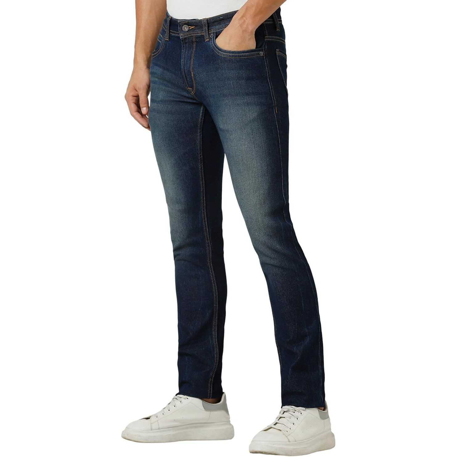 Peter England Men's Premium Skinny Fit Stretchable Jeans Grey