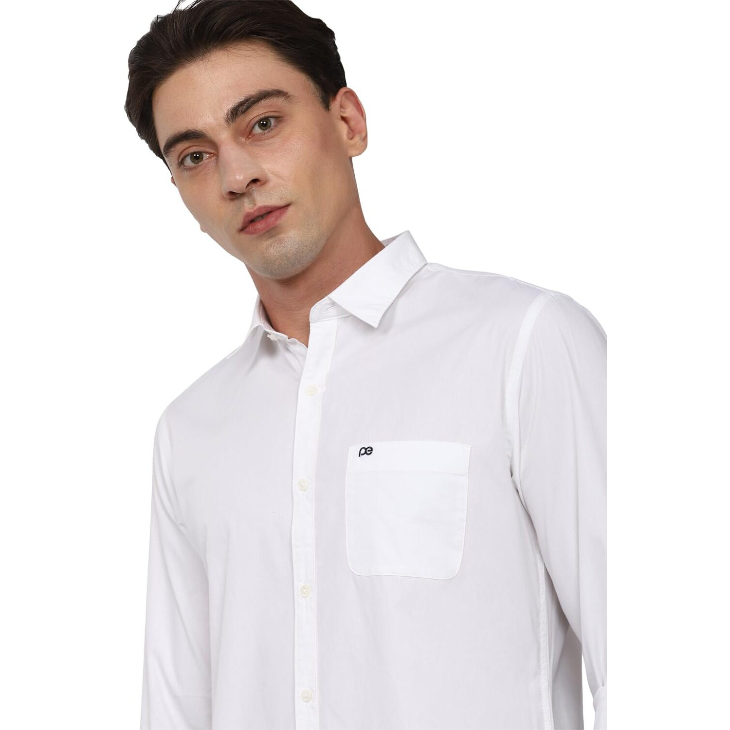 Peter England Men's Slim Fit Full Sleeve Cotton Solid Casual Shirt with Pocket White