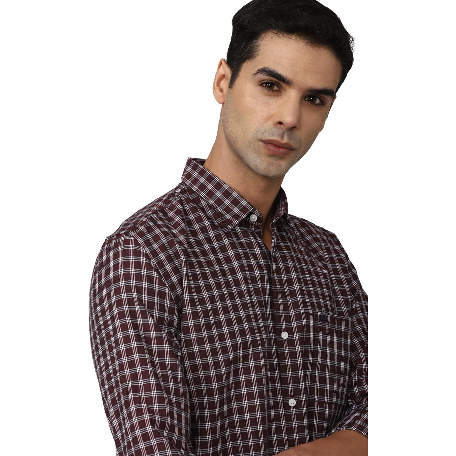 Peter England Men's Slim Fit Full Sleeve Checkered Casual Shirt | 100% Cotton | Premium Twill Weave Chocolate