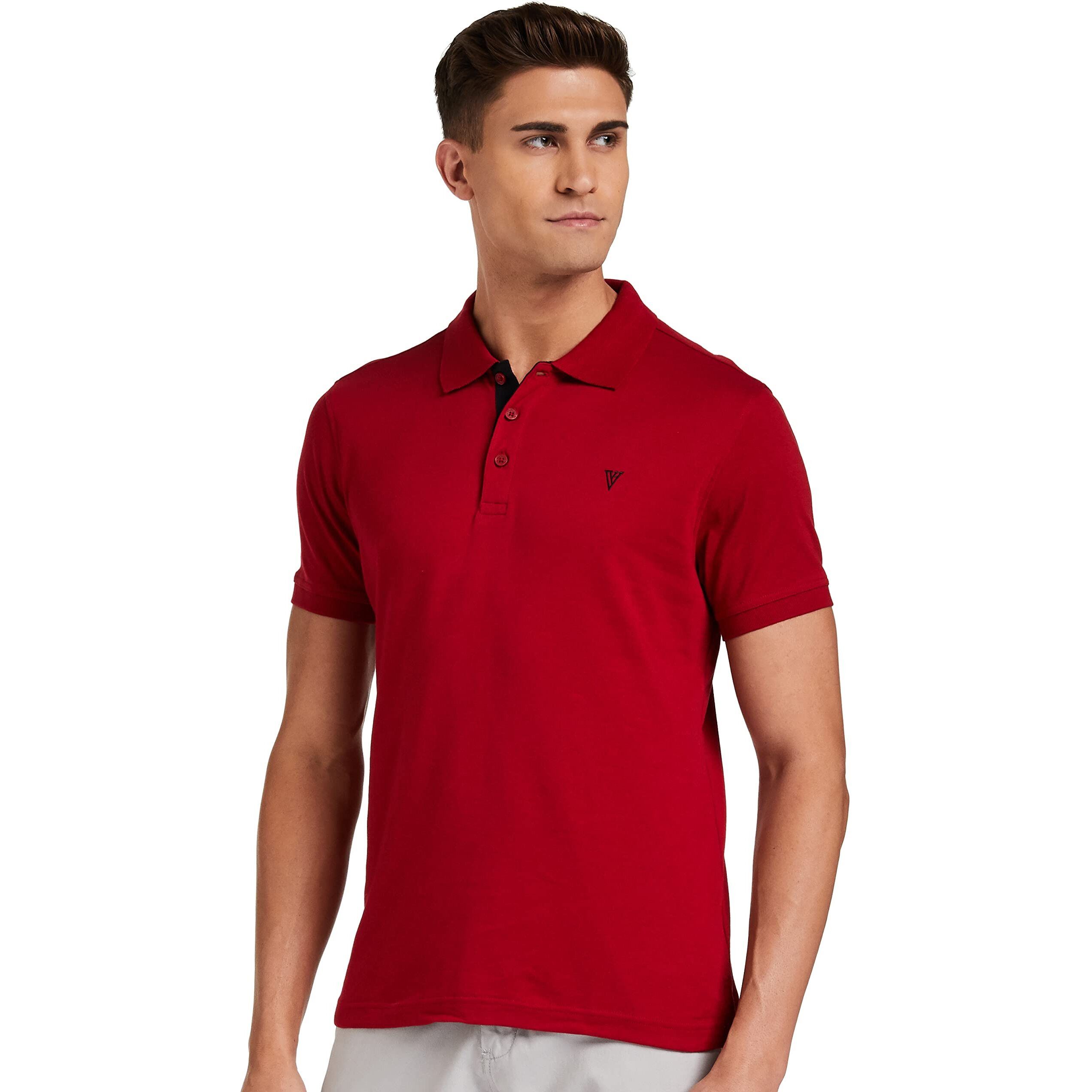 Van Heusen Men Athleisure Ultra Soft Polo Regular Fit T-Shirt-Short Sleeve, Textured_60033_Racing Red_L