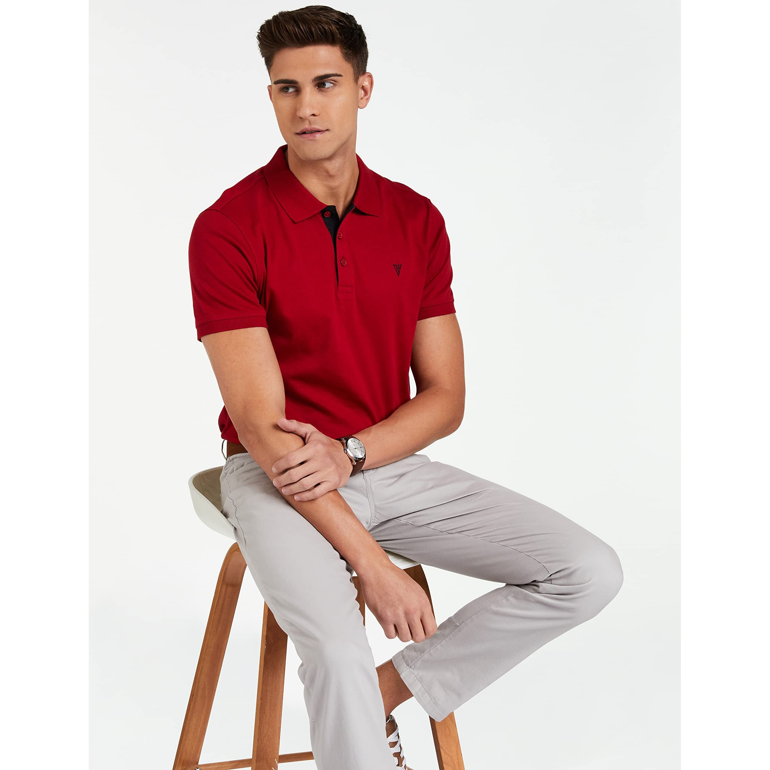 Van Heusen Men Athleisure Ultra Soft Polo Regular Fit T-Shirt-Short Sleeve, Textured_60033_Racing Red_L