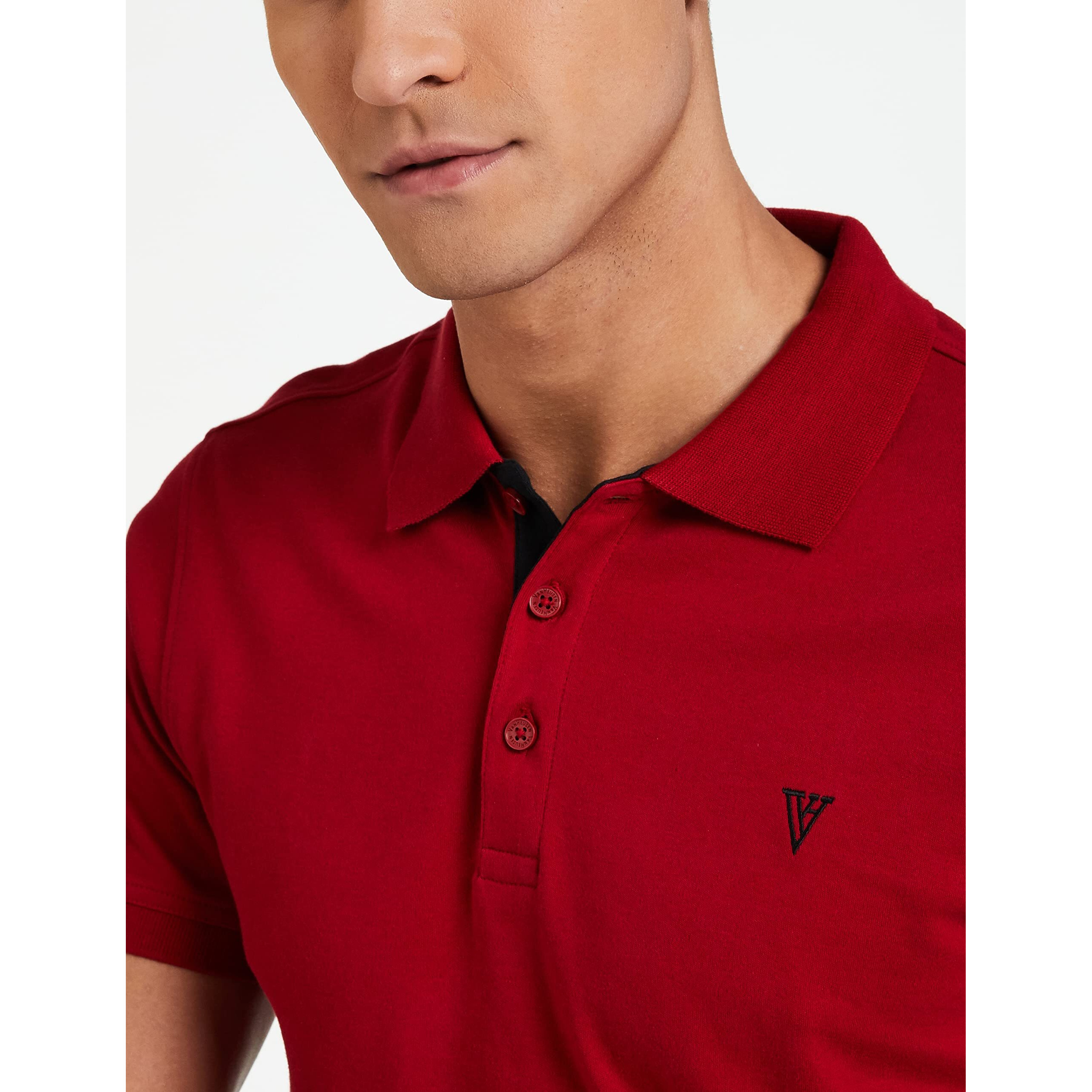 Van Heusen Men Athleisure Ultra Soft Polo Regular Fit T-Shirt-Short Sleeve, Textured_60033_Racing Red_L