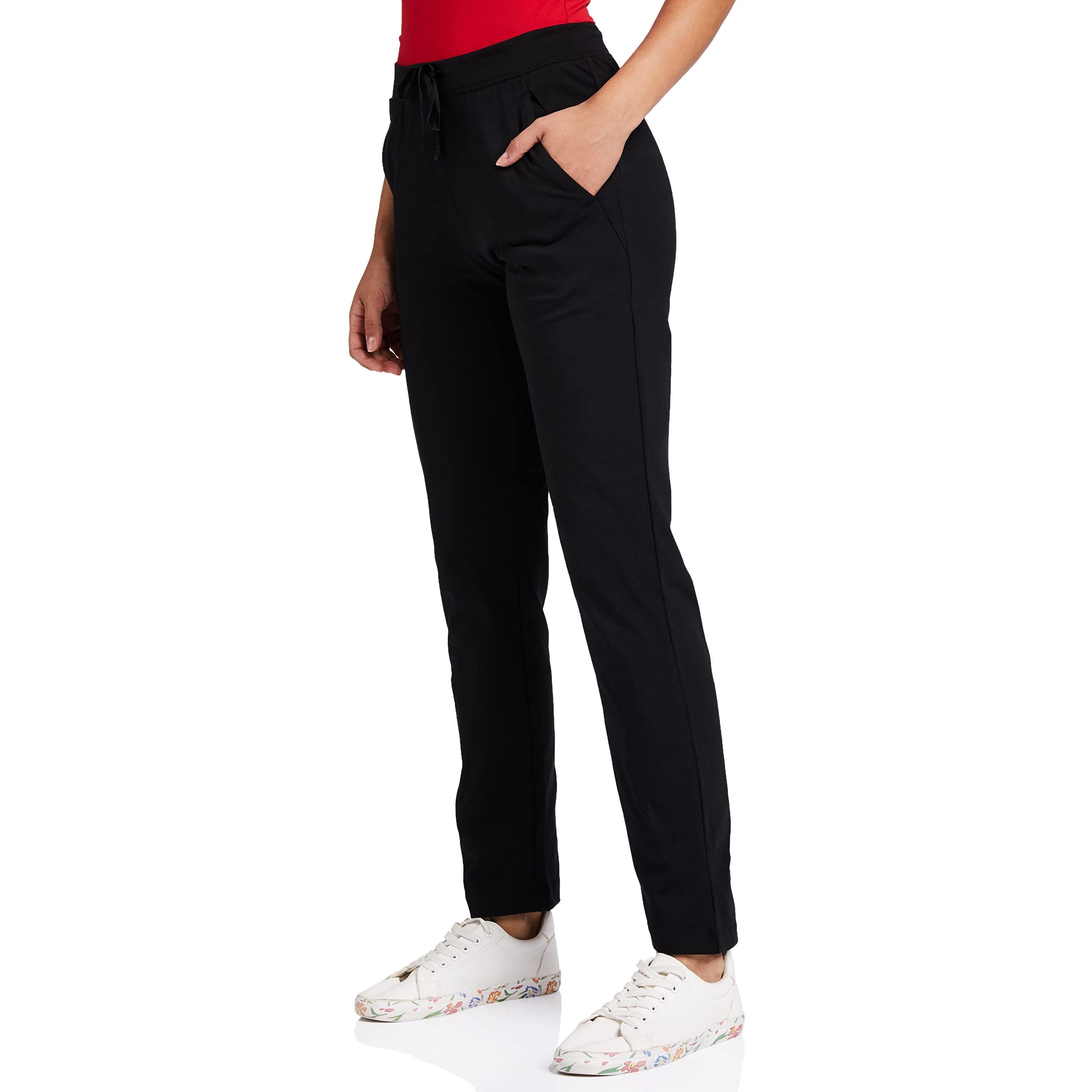 Van Heusen Women Straight Fit Lounge Pants - Cotton Elastane - Smart Tech+, Easy Stain Release, Moisture Wicking, Ultra Soft_55303_Black_S