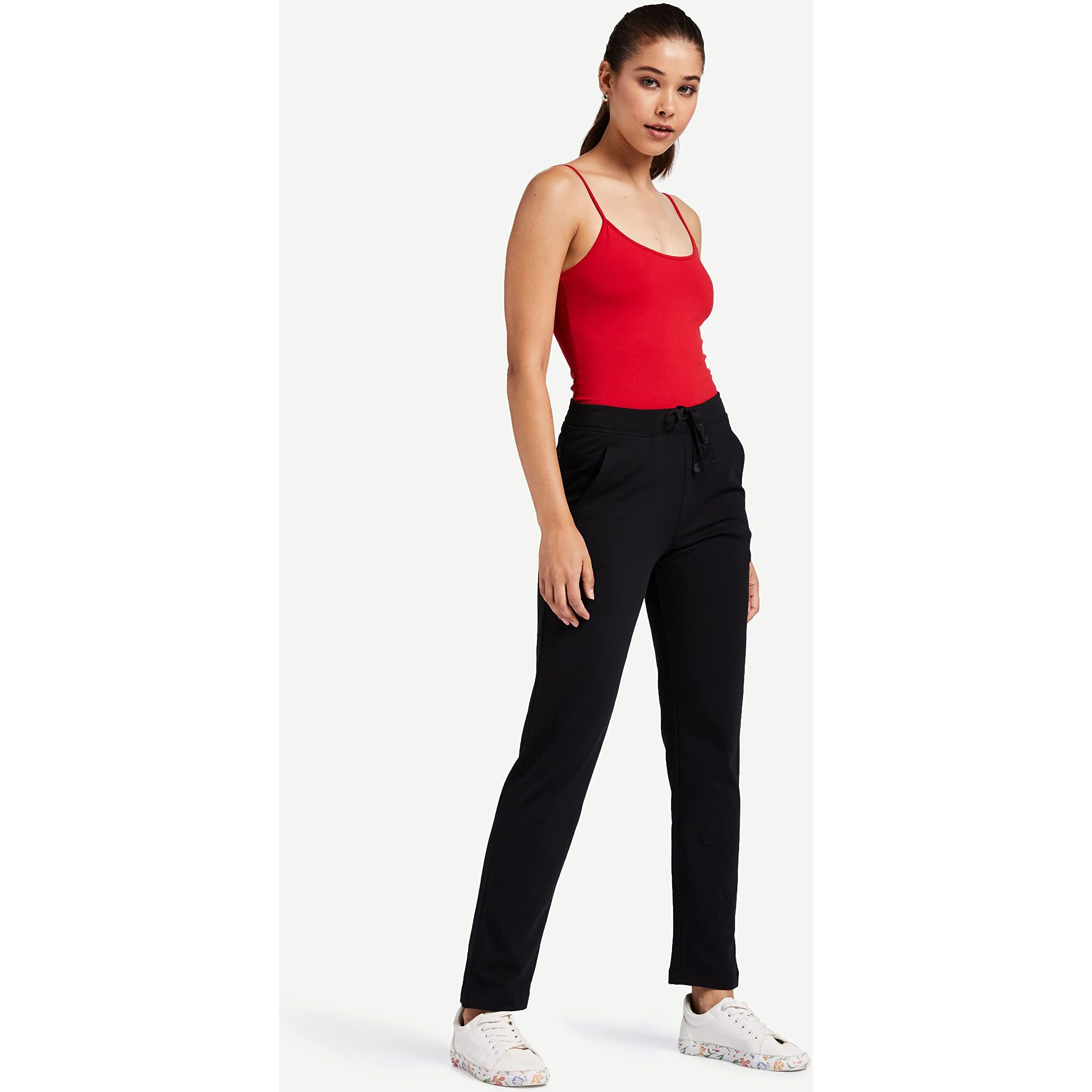 Van Heusen Women Straight Fit Lounge Pants - Cotton Elastane - Smart Tech+, Easy Stain Release, Moisture Wicking, Ultra Soft_55303_Black_S
