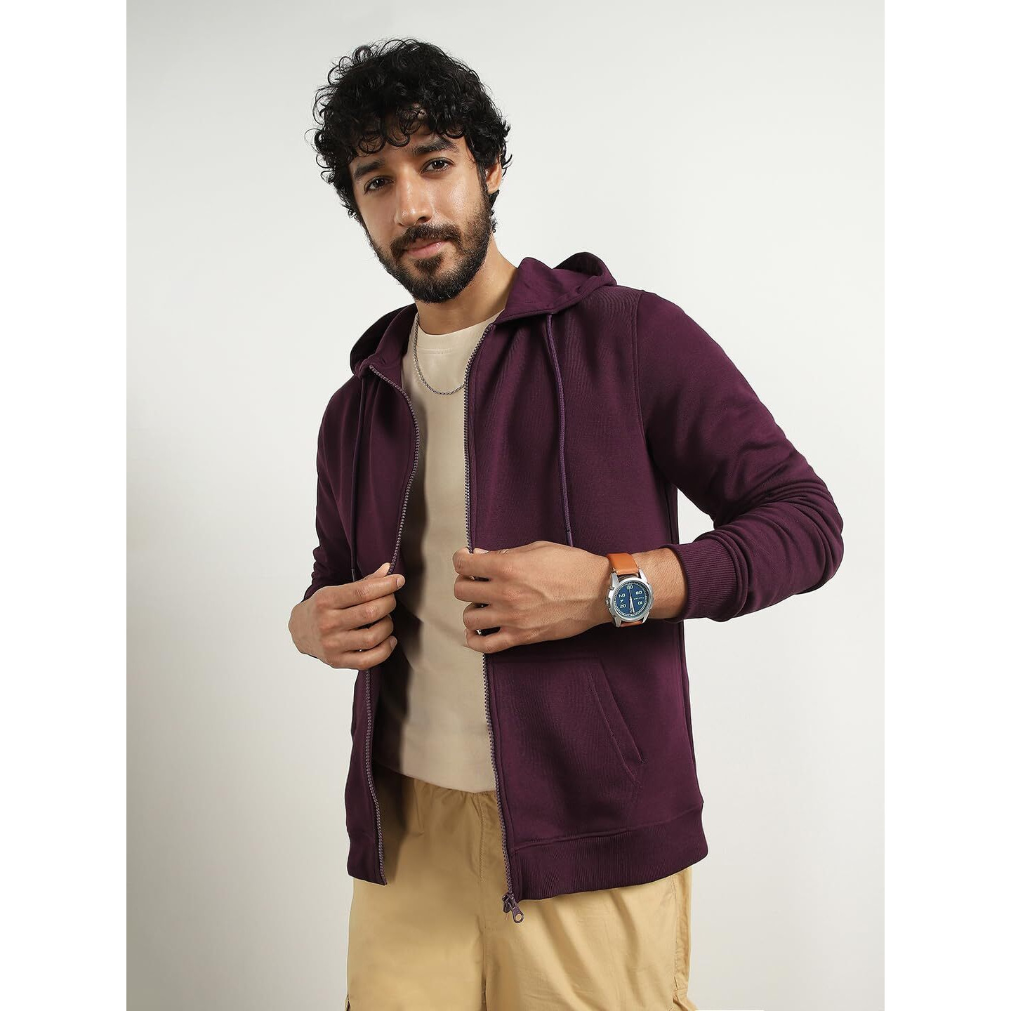 NOBERO Men's Cotton Neck Hooded Regular Fit Sweatshirt (1M-Twzp-R0004_Black_2XL
