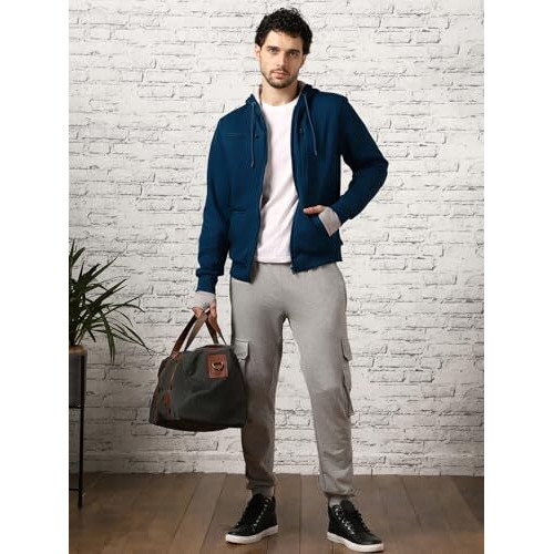 NOBERO Navy Blue Men's Travel Cotton Solid Plain Hoody Sports Winter Gym Workout Running Travel Trekking Hooded Sweatshirts and Hoodies for Men Boys Cotton Winter Casual Wear -S