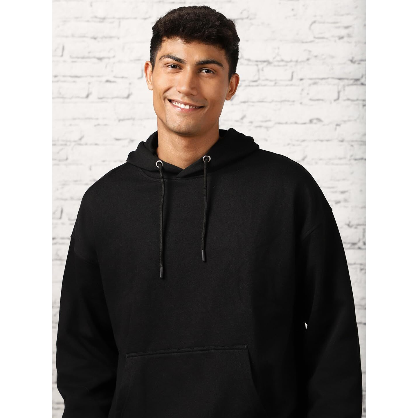 NOBERO Men's Cotton Blend Neck Hooded Oversized Fit Sweatshirt (1M-TWHO-R0041_Black_3XL)