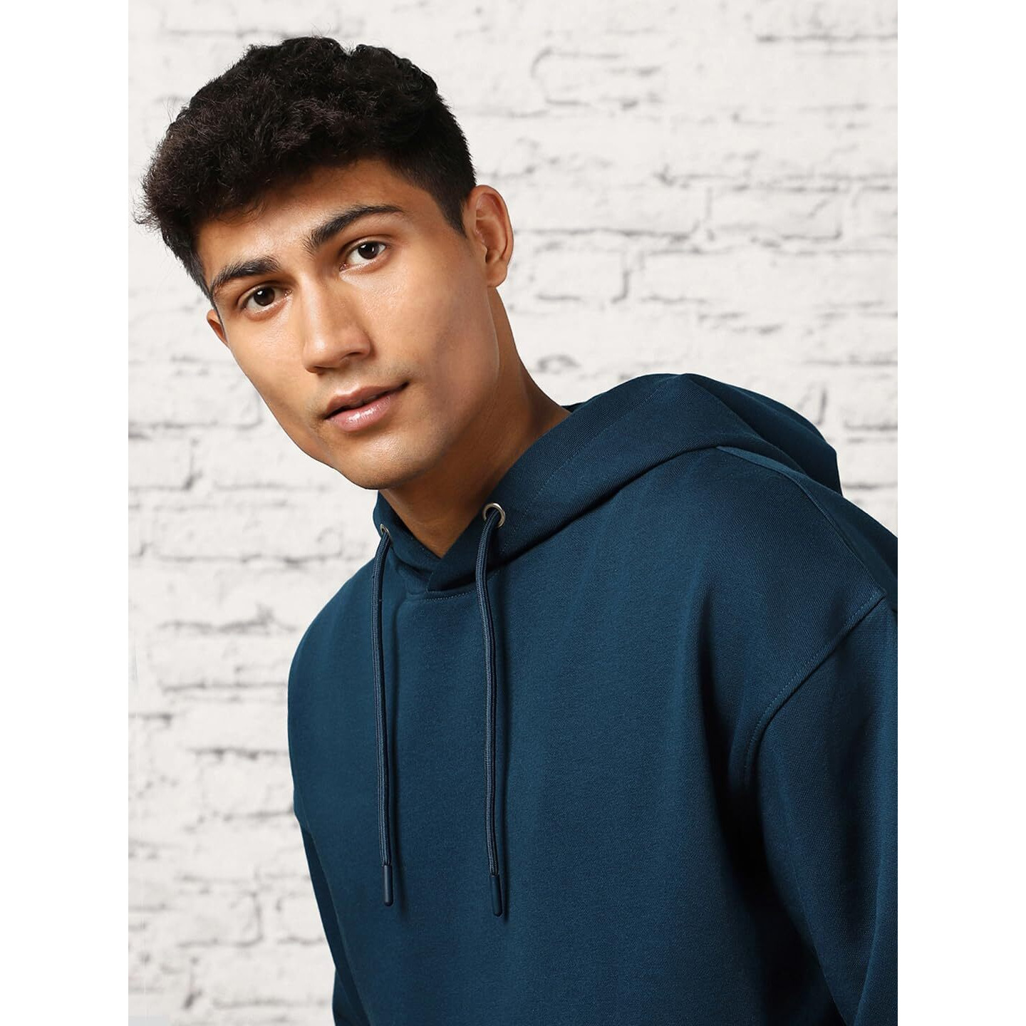 NOBERO Men's Cotton Blend Neck Hooded Oversized Fit Sweatshirt (1M-TWHO-R0041_Navy Blue_Medium)