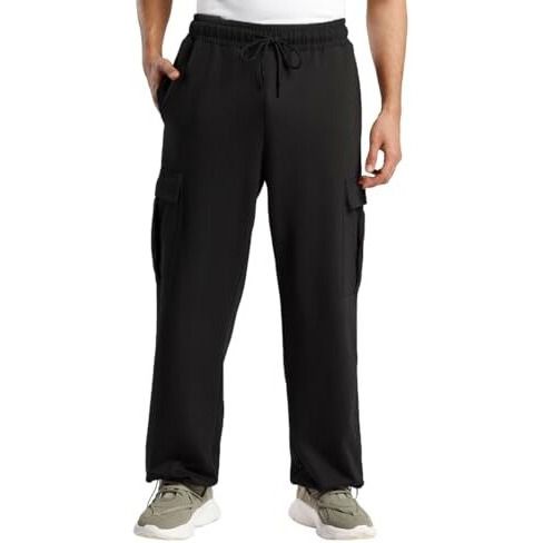 NOBERO Men's Oversized Black Cargo Joggers, Oversized Black Jogger-L