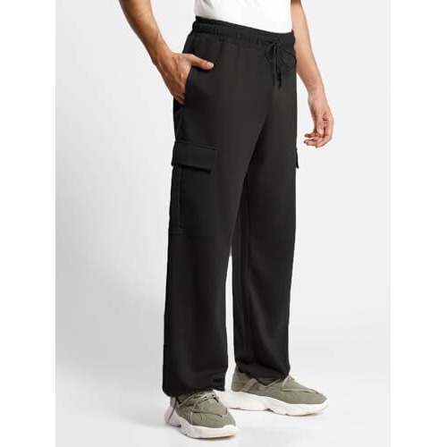 NOBERO Men's Oversized Black Cargo Joggers, Oversized Black Jogger-L