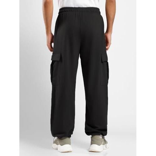 NOBERO Men's Oversized Black Cargo Joggers, Oversized Black Jogger-L