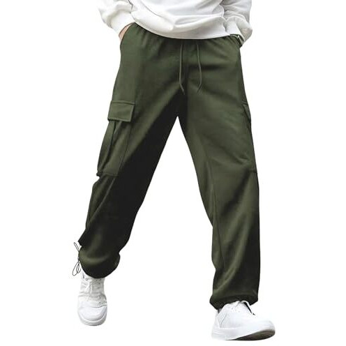 NOBERO Men's Oversized Olive Cargo Joggers, Oversized Olive Jogger-L