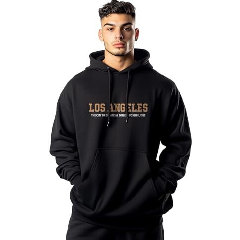 NOBERO Men's Cotton Neck Hooded Oversized Fit Sweatshirt (1M-TWRH-C0668_Black 4) (X_Large)