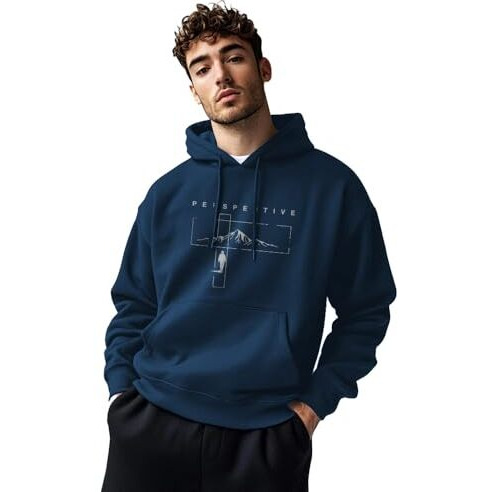 NOBERO Men's Cotton Blend Neck Hooded Regular Fit Sweatshirt (1M-TWHO-C0887_Navy Blue (3XL)