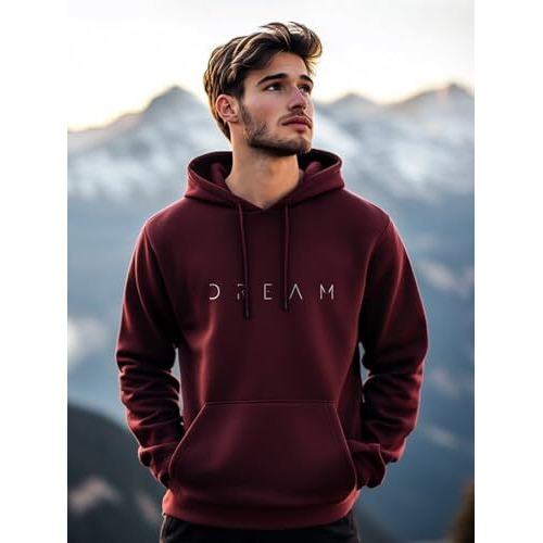 NOBERO Men's Cotton Blend Neck Regular Fit Hooded Sweatshirt (1M-TWHO-C0530_Maroon (X_Large)