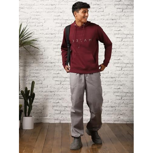 NOBERO Men's Cotton Blend Neck Regular Fit Hooded Sweatshirt (1M-TWHO-C0530_Maroon (X_Large)
