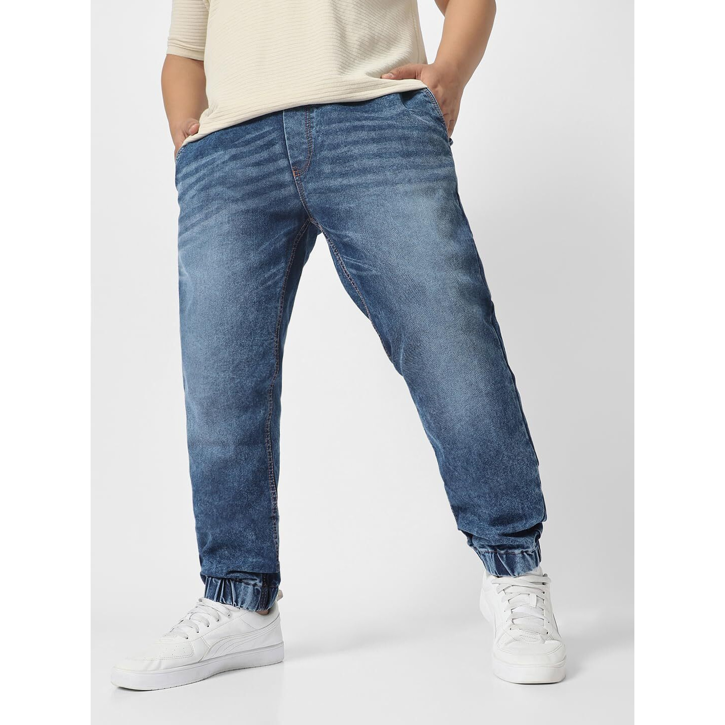 Urbano Plus Men's Blue Washed Jogger Jeans Regular Fit Stretch (plusavtowljoggerp-mblue-44)