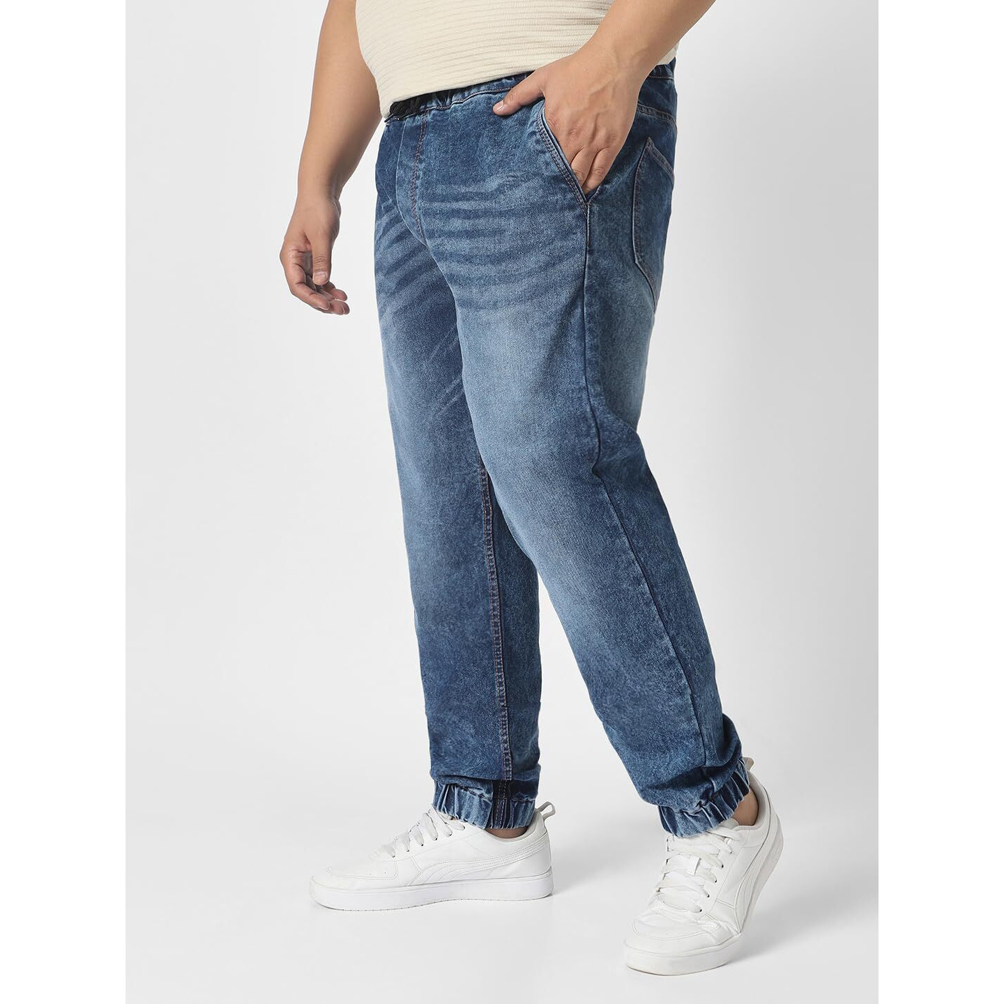 Urbano Plus Men's Blue Washed Jogger Jeans Regular Fit Stretch (plusavtowljoggerp-mblue-44)