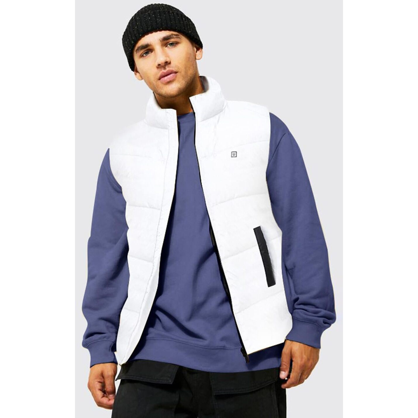 Urbano Fashion Men's White Sleeveless Zippered Puffer Jacket (jakt-puff-slvless-white-m)