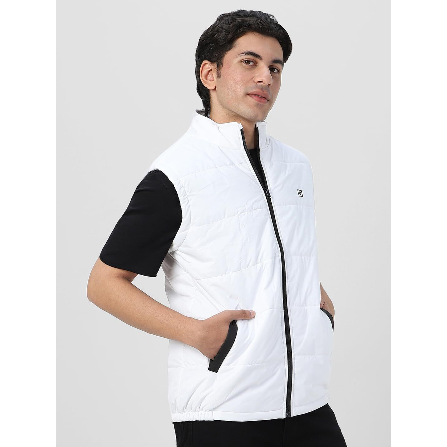 Urbano Fashion Men's White Sleeveless Zippered Puffer Jacket (jakt-puff-slvless-white-m)