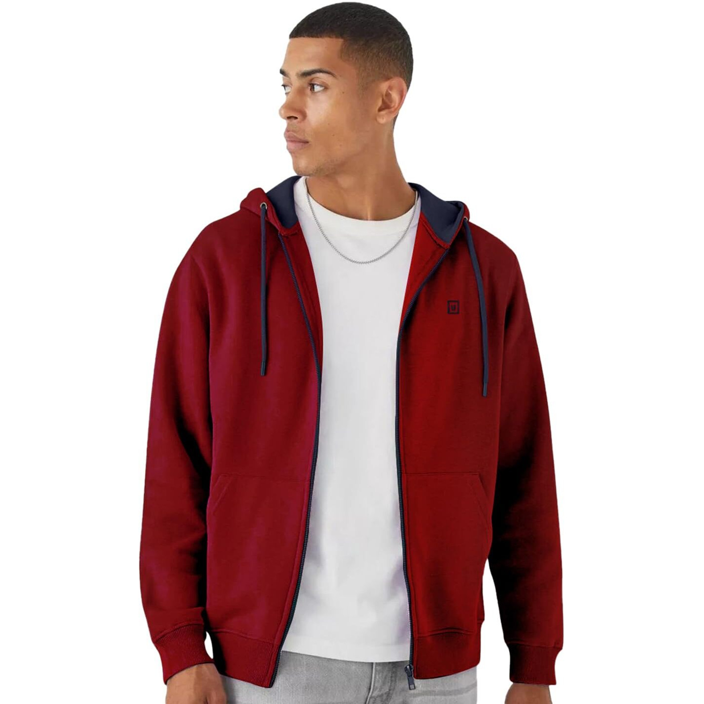 Urbano Fashion Men's Maroon, Navy Cotton Zippered Hooded Sweatshirt (jakt-solconhd-maroonnav-m)