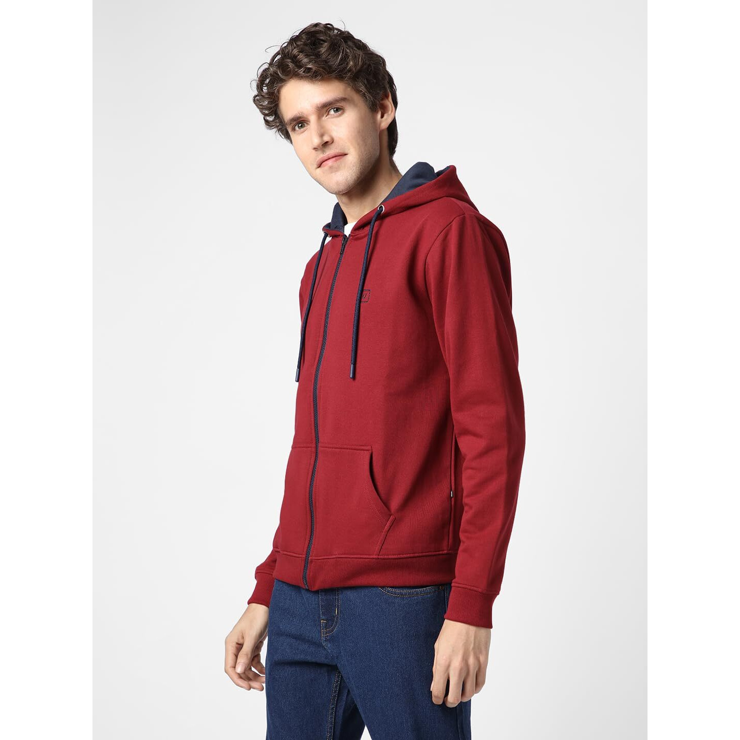 Urbano Fashion Men's Maroon, Navy Cotton Zippered Hooded Sweatshirt (jakt-solconhd-maroonnav-m)