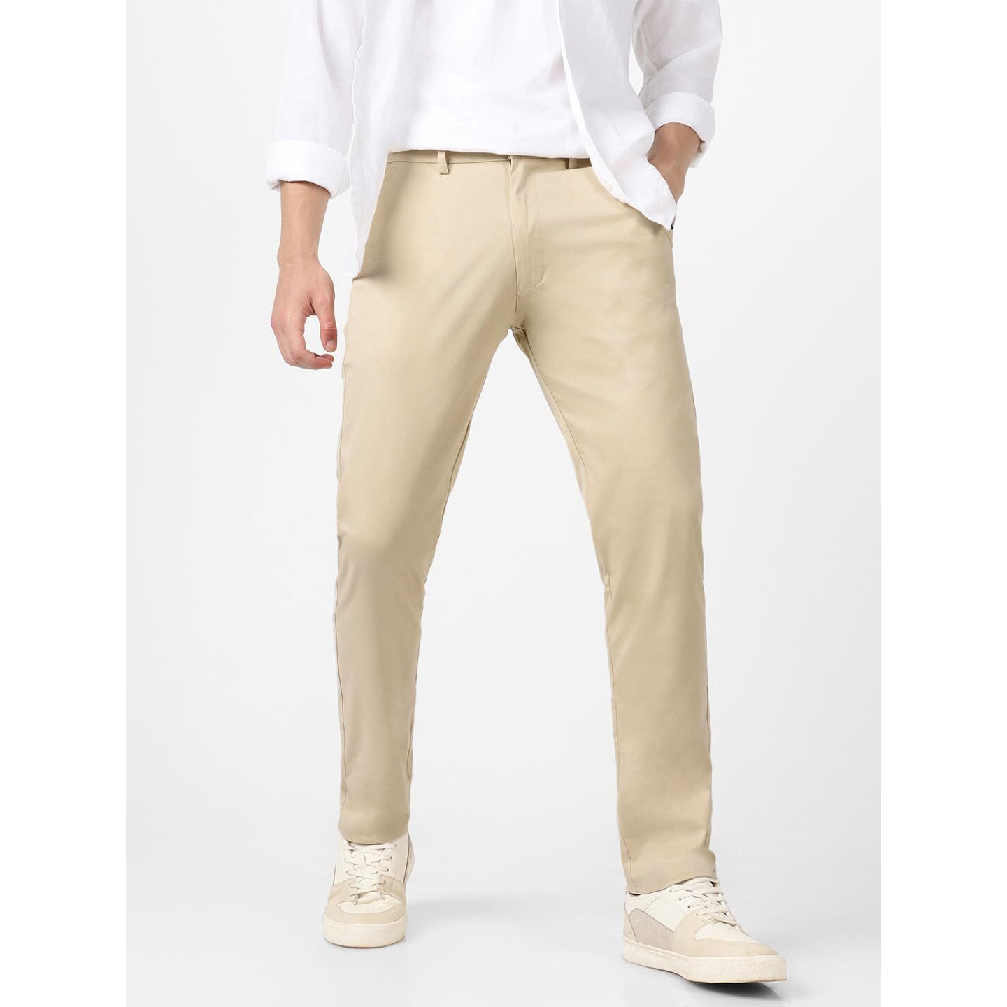 Urbano Fashion Men's Cream Cotton Slim Fit Casual Chinos Trousers Stretch (chino-cream-34-fba)