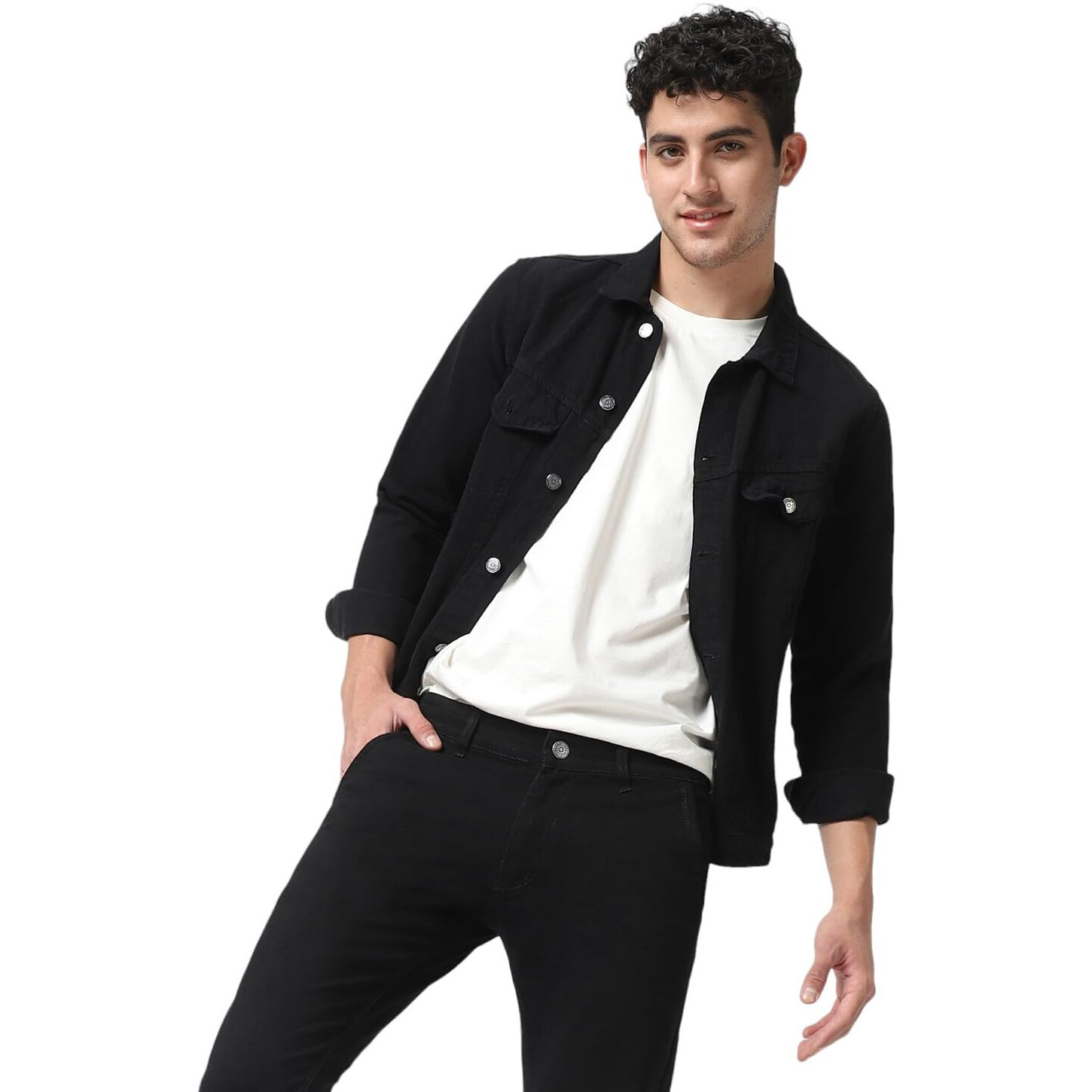 Urbano Fashion Men's Black Solid Regular Fit Washed Full Sleeve Denim Jacket (jakt-denim-black-m)