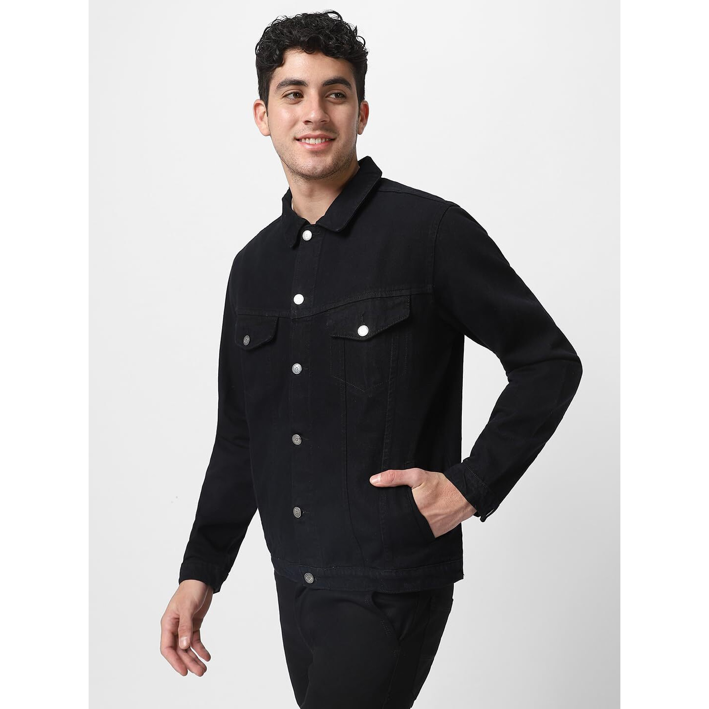 Urbano Fashion Men's Black Solid Regular Fit Washed Full Sleeve Denim Jacket (jakt-denim-black-m)