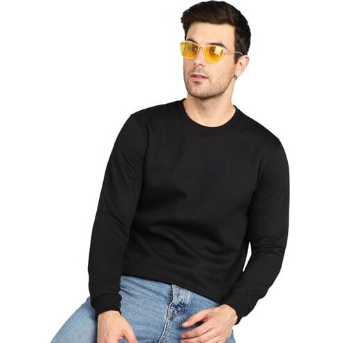 Neostreak Men's Fleece Round Neck Regular Sweatshirt (neoswtsol-01-jetblk_Jet Black_L)