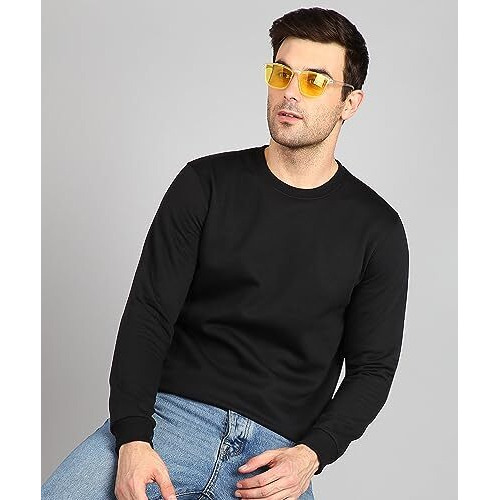 Neostreak Men's Fleece Round Neck Regular Sweatshirt (neoswtsol-01-jetblk_Jet Black_L)
