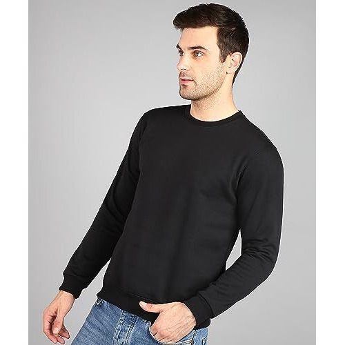 Neostreak Men's Fleece Round Neck Regular Sweatshirt (neoswtsol-01-jetblk_Jet Black_L)