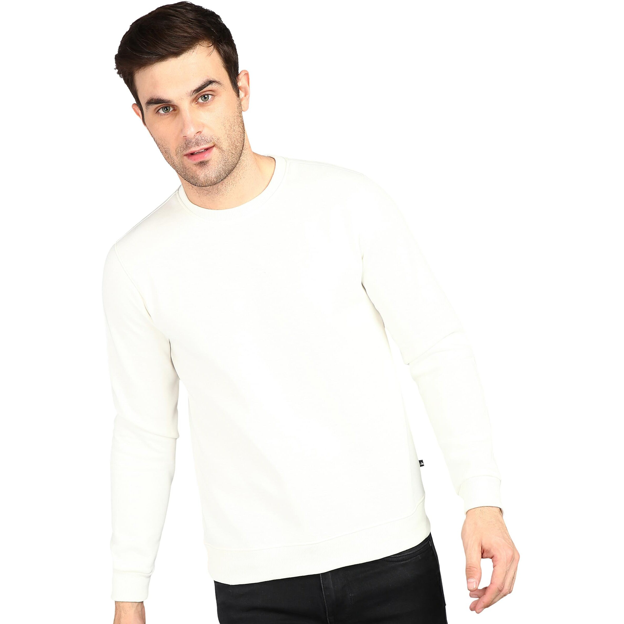 Neostreak Men's Fleece Round Neck Regular Sweatshirt (neoswtsol-01-ivory_Off White_M)
