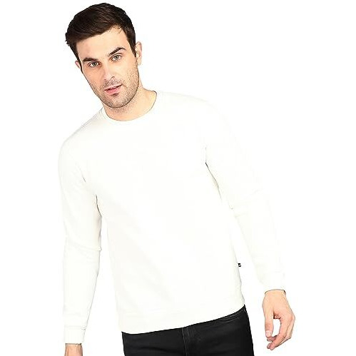 Neostreak Men's Fleece Round Neck Regular Fit Sweatshirt (Neoswtsol-01-Ivory_Off White_XL