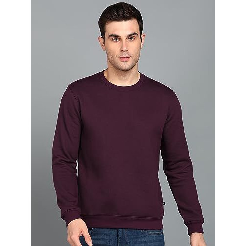 Neostreak Men's Fleece Round Neck Regular Fit Sweatshirt (Neoswtsol-01-Ptpurp_Purple_M