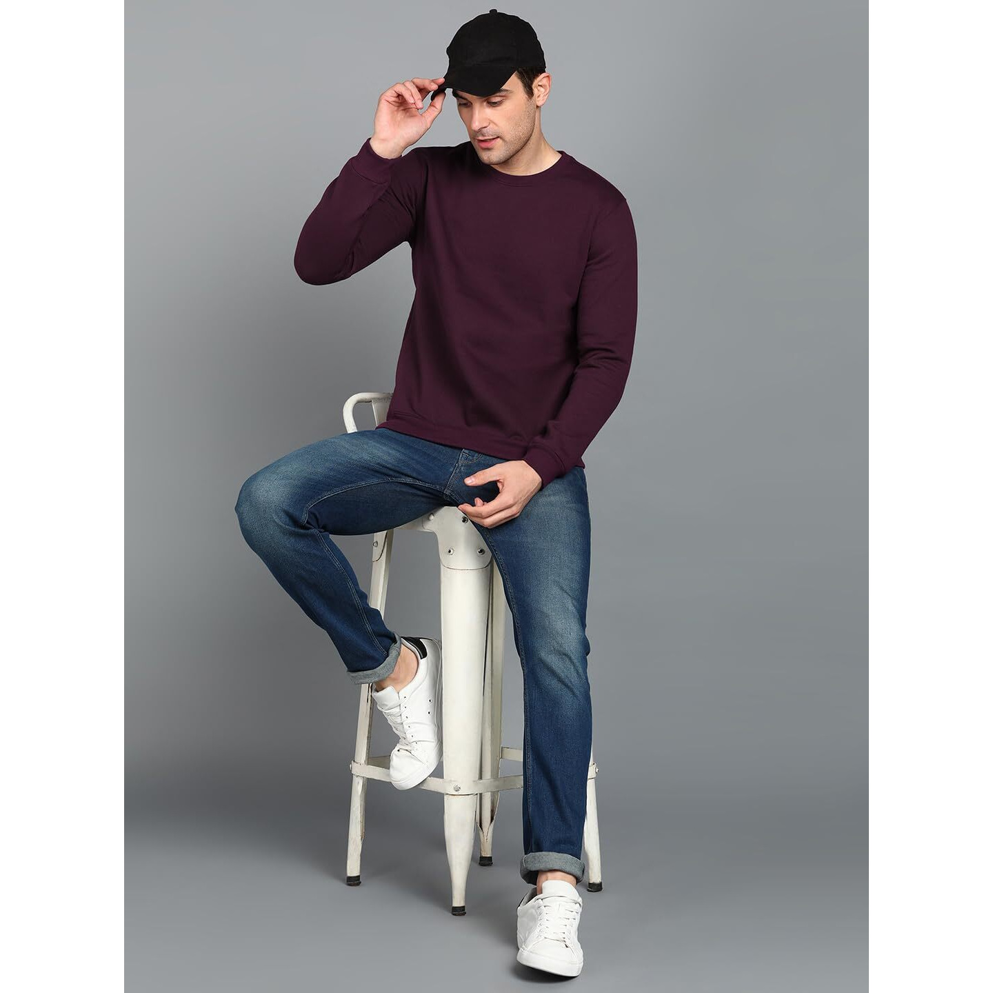 Neostreak Men's Fleece Round Neck Regular Fit Sweatshirt (Neoswtsol-01-Ptpurp_Purple_L