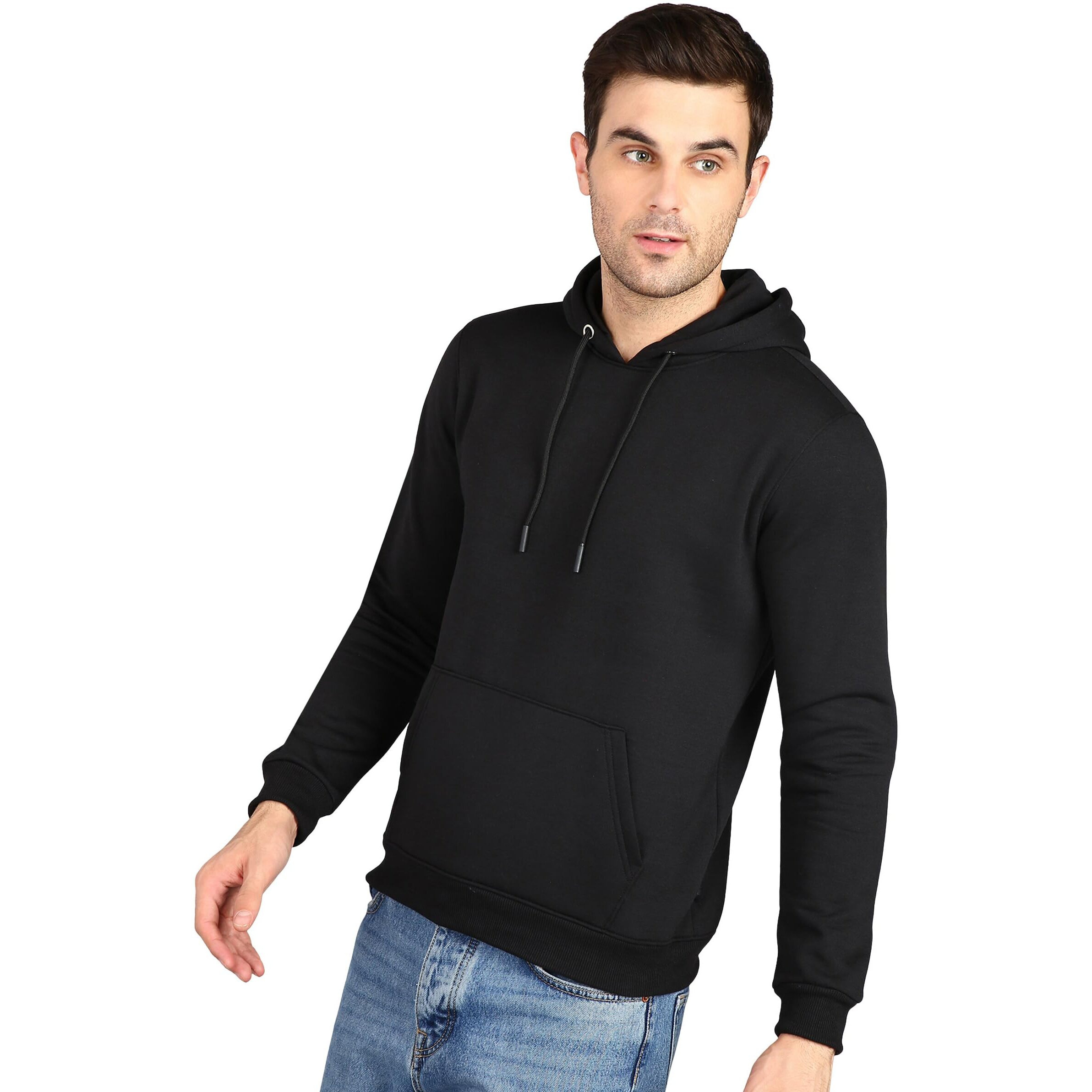 Neostreak Men's Fleece Neck Hooded Regular Fit Sweatshirt (Neoswtsolhd-02-Jetblk_Jet Black