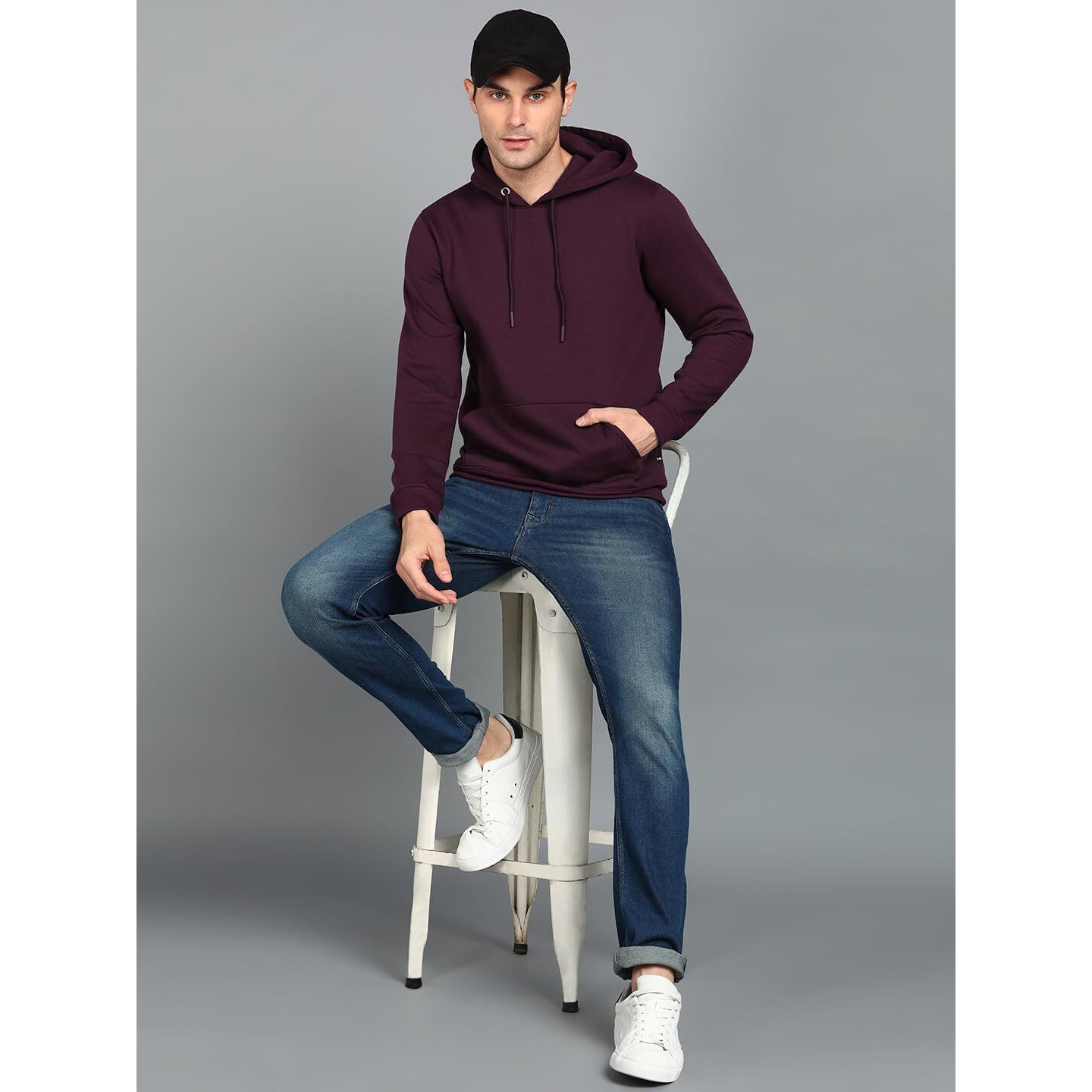 Neostreak Men's Regular Fleece Hooded Neck Sweatshirt (neoswtsolhd-02-ptpurp_Purple_XL)