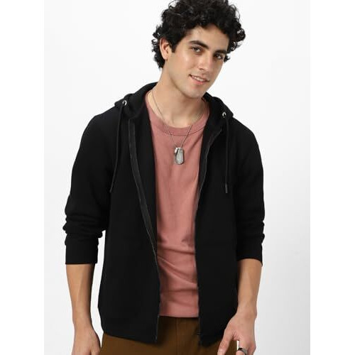 Neostreak Men's Fleece Neck Hooded Sweatshirt (neoswtsolhdzip-03-jetblk-m_Jet Black