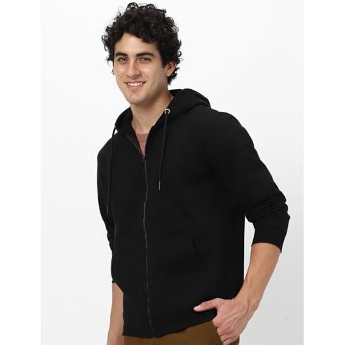Neostreak Men's Fleece Neck Hooded Sweatshirt (neoswtsolhdzip-03-jetblk-m_Jet Black