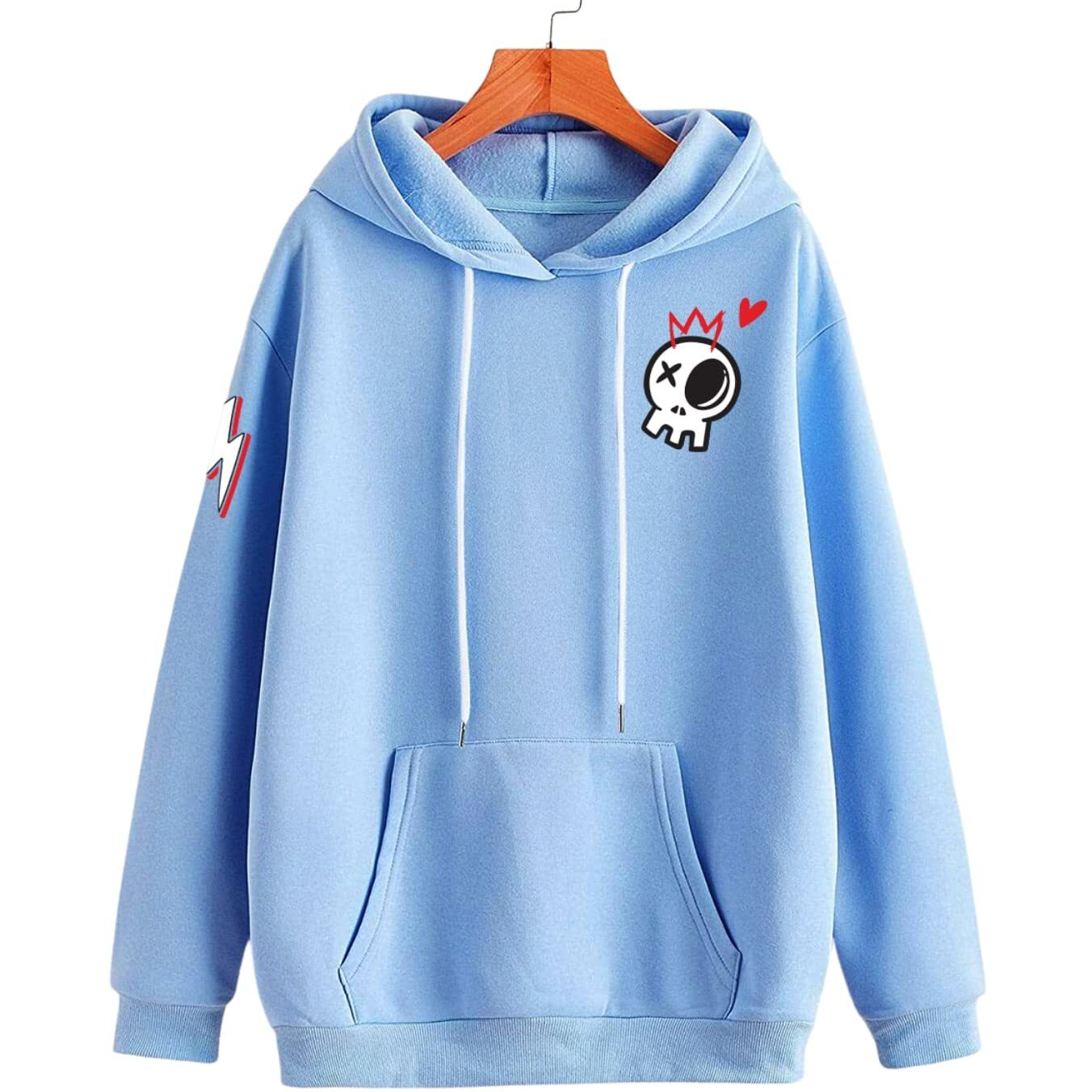 Veirdo Cotton Fleece Regular Fit Hooded Sweatshirt Full Sleeves Skull Back Graphic Printed Jumper Power Blue Sweatshirt for Men & Boys (W_05_Skull_LB_M)