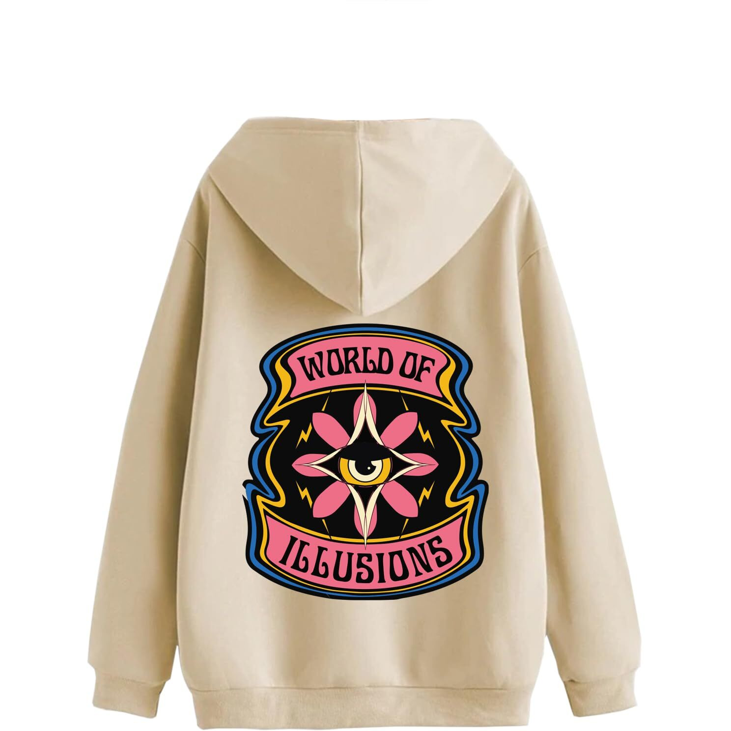 Veirdo Cotton Polly Fleece Regular Fit Beige Graphic Print Hoodie for Men (VH0423BGPT09_XL)