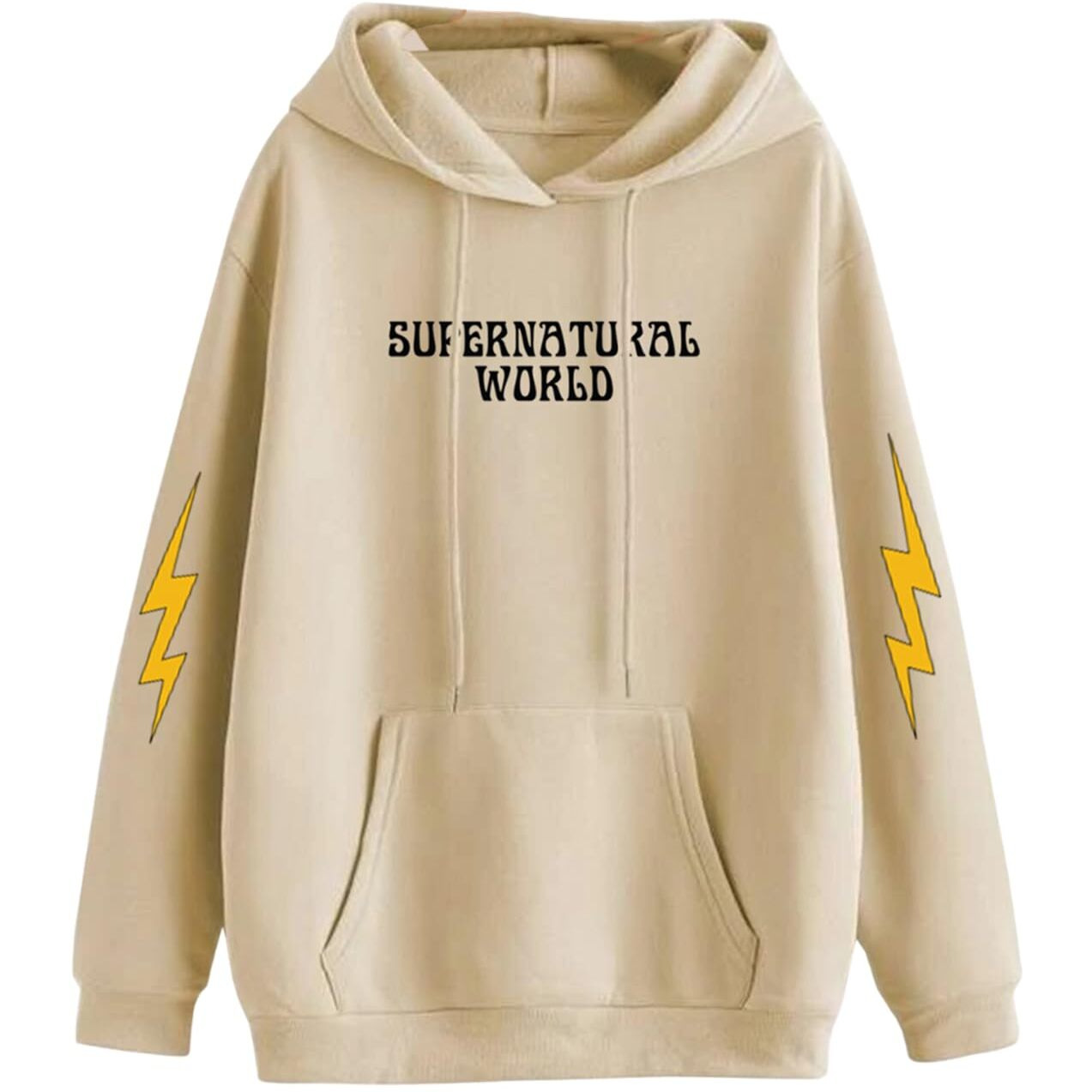 Veirdo Cotton Polly Fleece Regular Fit Beige Graphic Print Hoodie for Men (VH0423BGPT09_XL)