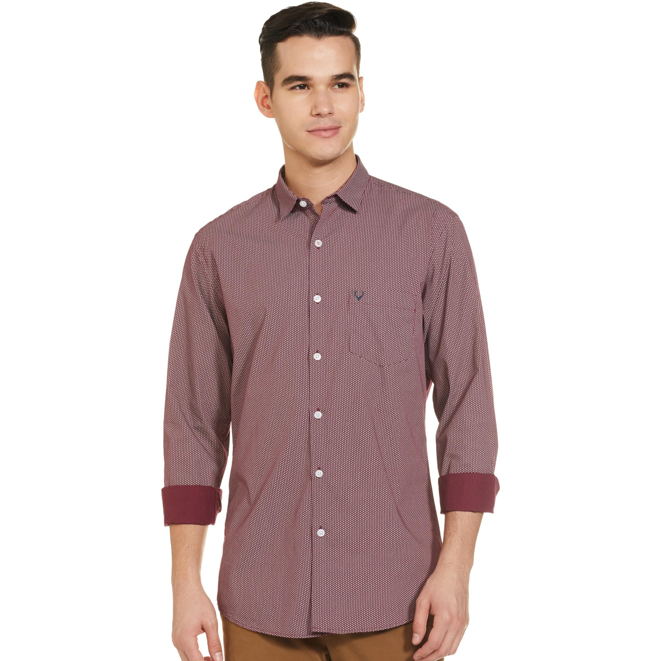 Allen Solly Men's Solid Regular Fit Shirt (ASSFQSPF040600_Maroon 42)