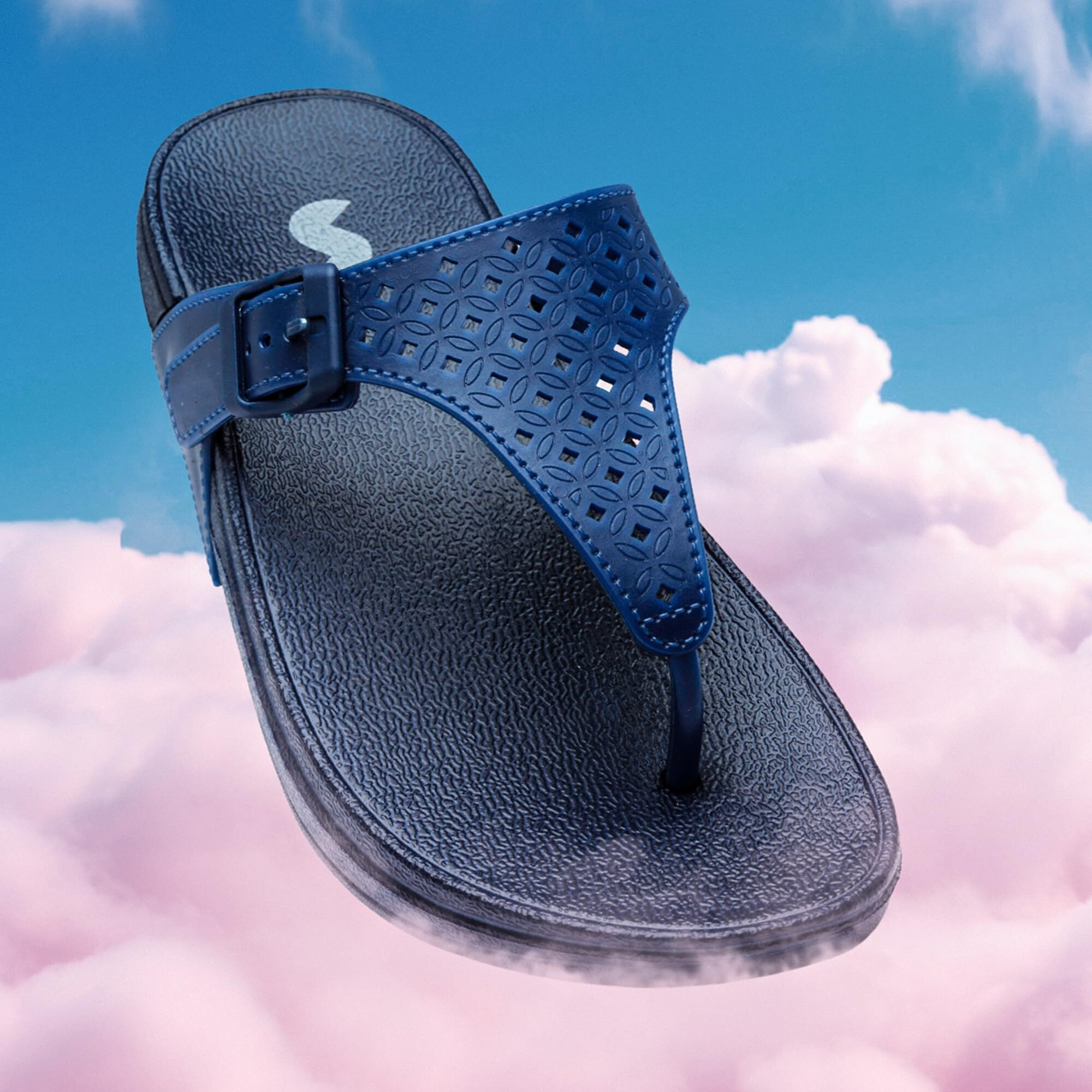 SOLETHREADS CHERRY | Women Slippers | Stylish Designer | T-Strap Slippers | Summer Casual Slipper | Slippers for Women | NAVY | 6UK