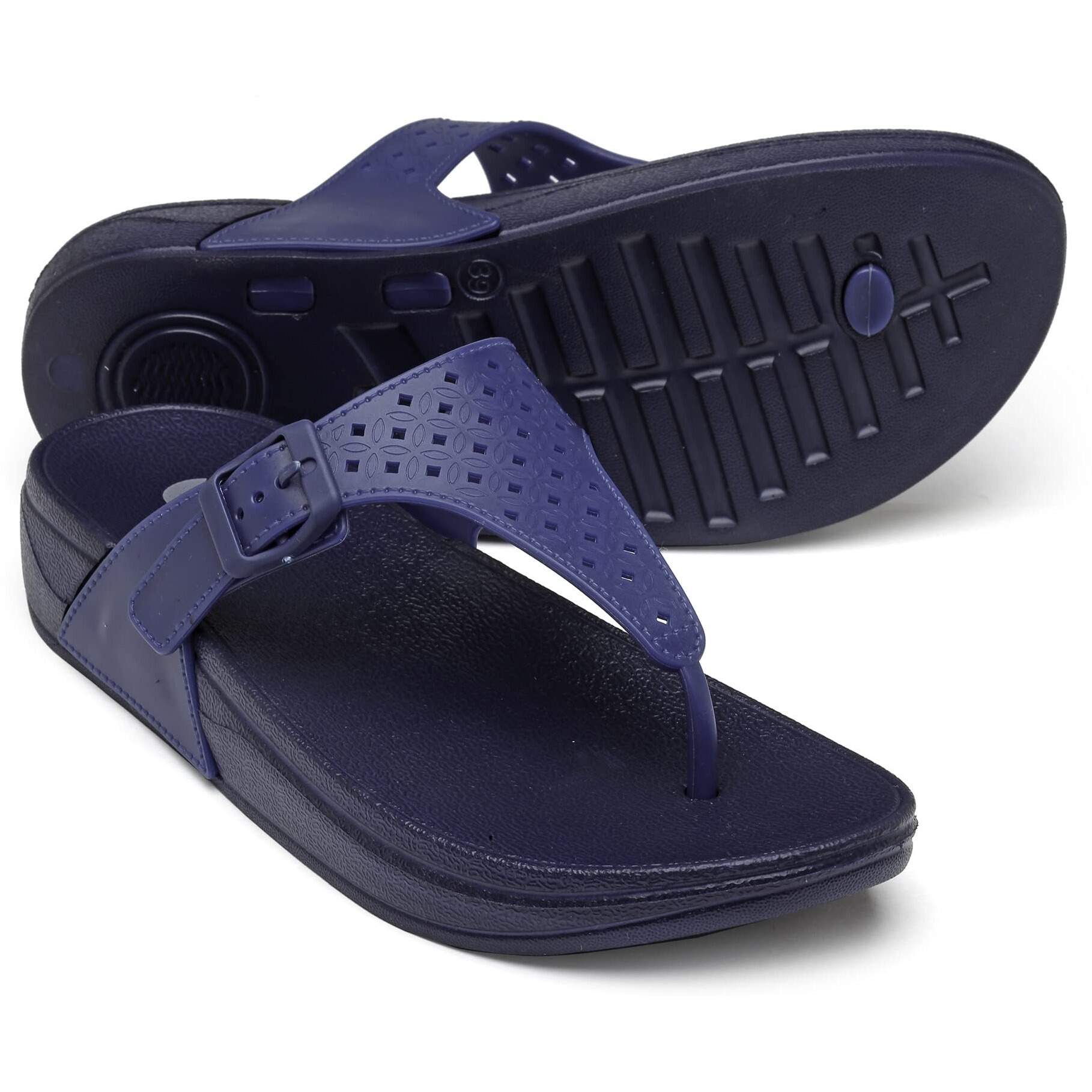 SOLETHREADS CHERRY | Women Slippers | Stylish Designer | T-Strap Slippers | Summer Casual Slipper | Slippers for Women | NAVY | 6UK